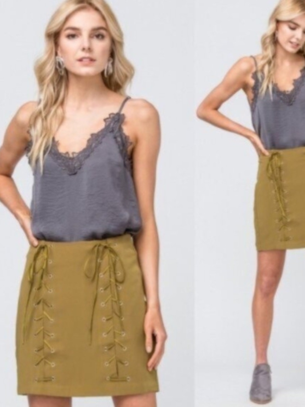 Entero Olive Lace-Up Mini Skirt - Women, Sz M